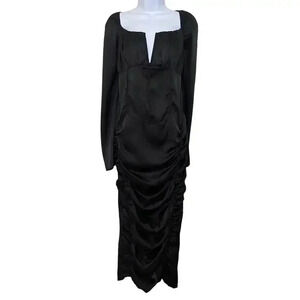 PrettyLittleThing Plus Black Satiny Ruched Corset Midi Dress